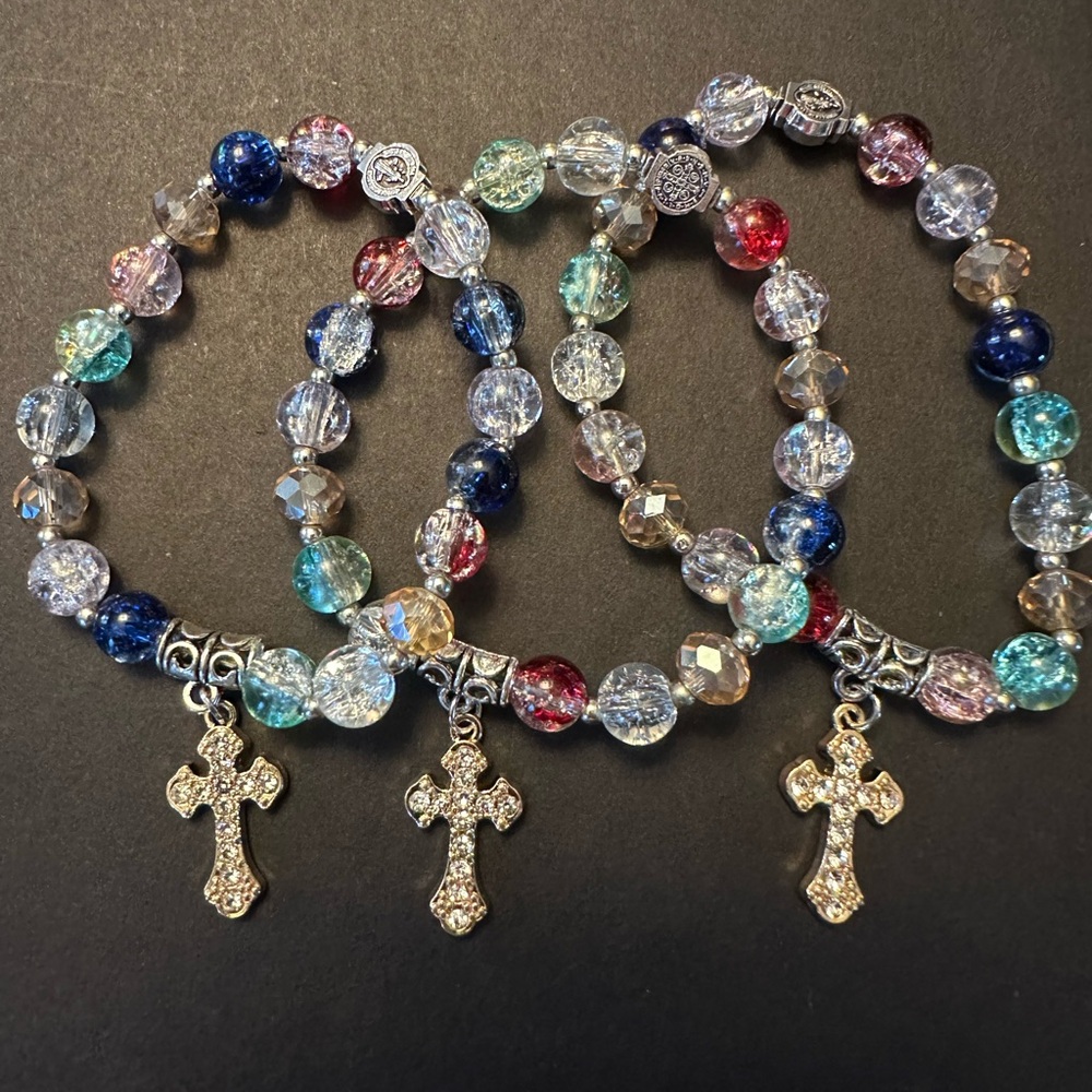 (3) Crystal Beaded Cross Charm Bracelets